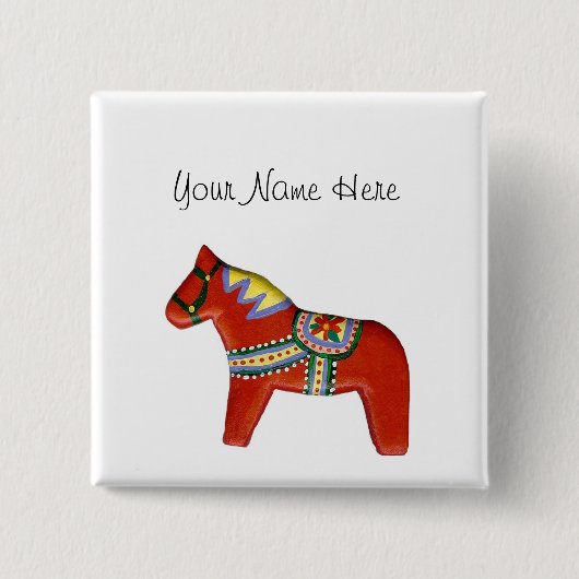 Naam rode Dala-paard Vierkante Button 5,1 Cm (Voorkant)