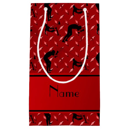 Naam rode diamantstaal bord worstelen klein cadeauzakje (Voorkant)