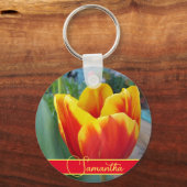 Naam rode en gele Tulip Floral Womans Sleutelhanger (Voorkant)