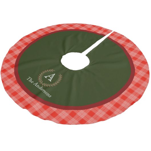 Naam rode groene speldenmonogram kerstboom rok (Gekanteld)