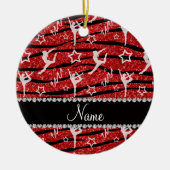 Naam rode gymnastiek glitter zebra stripes keramisch ornament (Voorkant)
