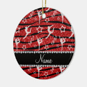 Naam rode gymnastiek glitter zebra stripes keramisch ornament (Links)