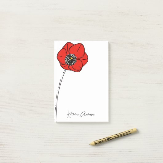 Naam Rode papaver monogram Post-it® Notes (Op bureau)