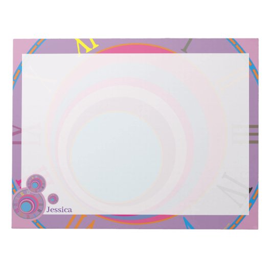 Naam Roman Numerus Clock Pink Paars Blue Girly Notitieblok (Voorkant)