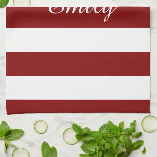 Naam rood en wit Stripes Theedoek (Gevouwen)