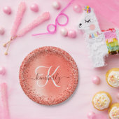 Naam rood geborsteld metaal Glitter Monogram Papieren Bordje (Feest)