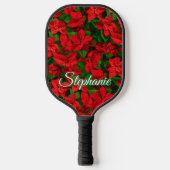 Naam rood poinsettia ventilator legant script pickleball paddle (Voorkant)