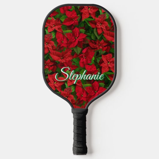 Naam rood poinsettia ventilator legant script pickleball paddle (Voorkant)