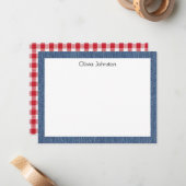 Naam || Rood Wit Buffalo Check Blauw Denim Frame Notitiekaartje (Voorkant / Achterkant in situ)