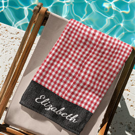Naam, Rood & Wit Buffalo Check, Blauw Denim Pool - Strandlaken