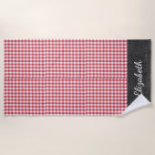 Naam, Rood & Wit Buffalo Check, Blauw Denim Pool - Strandlaken (Voorkant)