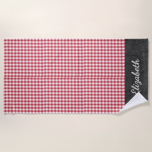 Naam, Rood & Wit Buffalo Check, Blauw Denim Pool - Strandlaken (Voorkant)