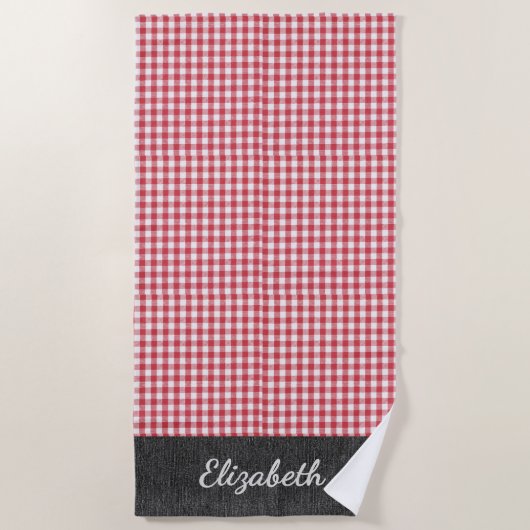 Naam, Rood & Wit Buffalo Check, Blauw Denim Pool - Strandlaken (Voorkant)
