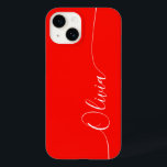 Naam rood wit ellegant kalligrafie Case-Mate iPhone 14 hoesje<br><div class="desc">De Rode Witte Elegant Manuscript van de Kalligrafie de Aangepaste iPhone 14 Slimme Kwesties van de Telefoon kenmerkt een modern en trendy eenvoudig en stijlvol ontwerp met uw gepersonaliseerde naam in elegante hand geschreven kalligrafiekmanuscripttypografie op een rode achtergrond. Ontworpen door ©Evco Studio www.zazzle.com/store/evcostudio</div>