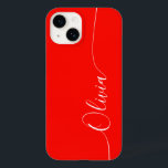 Naam rood wit ellegant kalligrafie Case-Mate iPhone 14 hoesje<br><div class="desc">De Rode Witte Elegant Manuscript van de Kalligrafie de Aangepaste iPhone 14 Slimme Kwesties van de Telefoon kenmerkt een modern en trendy eenvoudig en stijlvol ontwerp met uw gepersonaliseerde naam in elegante hand geschreven kalligrafiekmanuscripttypografie op een rode achtergrond. Ontworpen door ©Evco Studio www.zazzle.com/store/evcostudio</div>