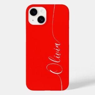 Naam rood wit ellegant kalligrafie Case-Mate iPhone 14 hoesje