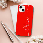 Naam rood wit ellegant kalligrafie Case-Mate iPhone 14 hoesje<br><div class="desc">De Rode Witte Elegant Manuscript van de Kalligrafie de Aangepaste iPhone 14 Slimme Kwesties van de Telefoon kenmerkt een modern en trendy eenvoudig en stijlvol ontwerp met uw gepersonaliseerde naam in elegante hand geschreven kalligrafiekmanuscripttypografie op een rode achtergrond. Ontworpen door ©Evco Studio www.zazzle.com/store/evcostudio</div>