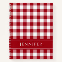 Naam Rood & Wit Gingham Geruit Patroon Notitieboek