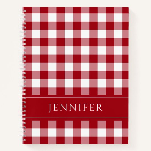 Naam Rood & Wit Gingham Geruit Patroon Notitieboek (Voorkant)