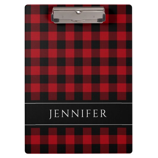 Naam Rood & Zwart Geruit Gingham Patroon Klembord (Voorkant)
