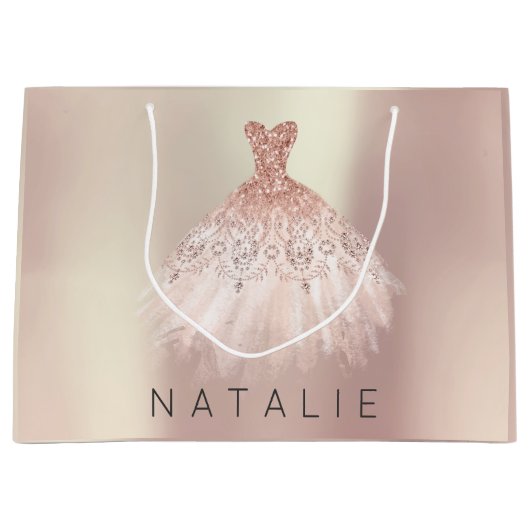 Naam Roos Blush Pearl Pink Dress Glitter Princess Groot Cadeauzakje (Voorkant)