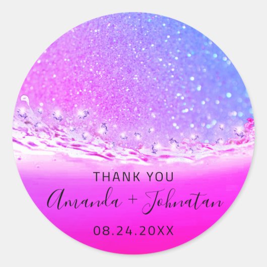 Naam Roos: Datum park ombre Waves Fuchsia Ronde Sticker (Voorkant)