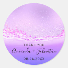 Naam Roos: Datum Witte Paarse golven Roze Ronde Sticker