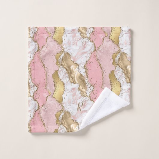 Naam Roos Gold Pink Agate Liquid & Glitter Gold Bad Handdoek (Wasdoekje)