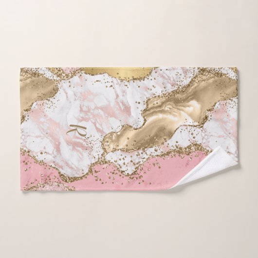 Naam Roos Gold Pink Agate Liquid & Glitter Gold Bad Handdoek (Handdoek)