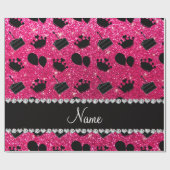 Naam roos roze glitter crowns balloncake cadeaupapier (Vlak)