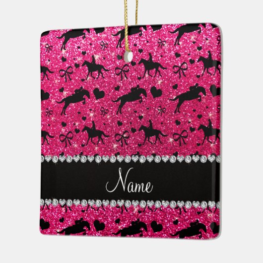 Naam roos roze glitter equestrian harten bogen keramisch ornament (Links)
