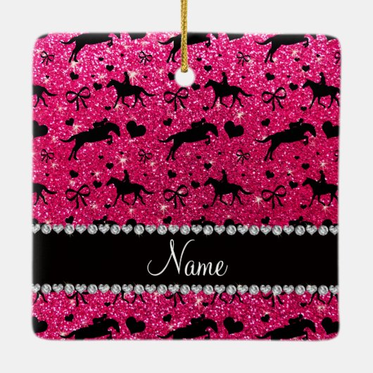Naam roos roze glitter equestrian harten bogen keramisch ornament (Achterkant)