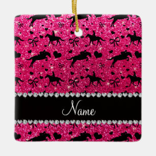 Naam roos roze glitter equestrian harten bogen keramisch ornament