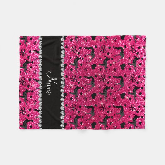 Naam roos roze glitter worstelende hartenbogen fleece deken (Voorkant (Horizontaal))