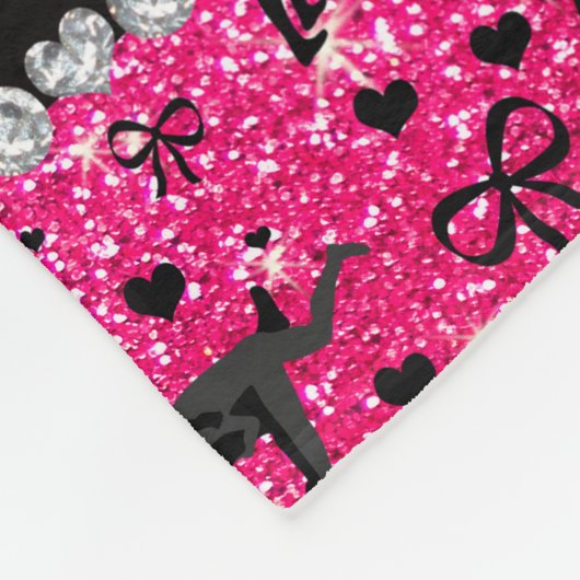 Naam roos roze glitter worstelende hartenbogen fleece deken (Hoek)