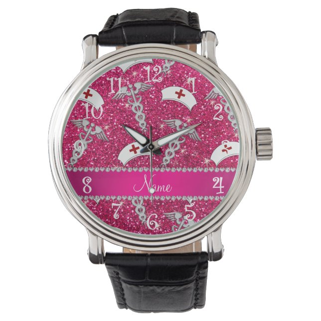 Naam roos roze zuster petten Silver Caduceus Horloge (Voorkant)
