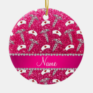Naam roos roze zuster petten Silver Caduceus Keramisch Ornament