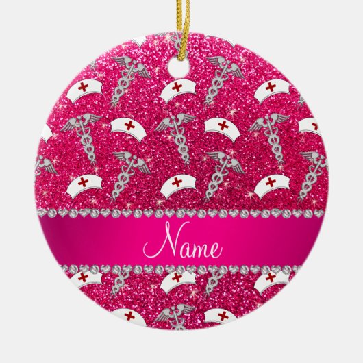 Naam roos roze zuster petten Silver Caduceus Keramisch Ornament (Voorkant)