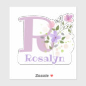 Naam Rosalyn plus initiaal met bloemontwerp Sticker (Vel)