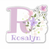 Naam Rosalyn plus Initiaal met Floral Design Sticker (Voorkant)