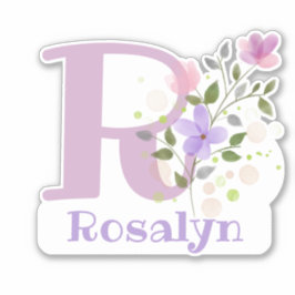 Naam Rosalyn plus Initiaal met Floral Design Sticker