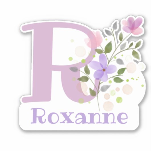 Naam Roxanne & Initiaal met Floral Design Sticker (Voorkant)