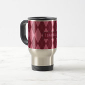 naam Roze Argyle Travel Mug Reisbeker (Voorkant links)