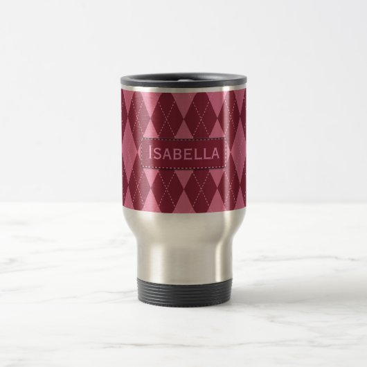 naam Roze Argyle Travel Mug Reisbeker (Center)