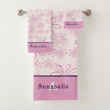  Naam & Roze & Blush Bloemen Doodle Patroon