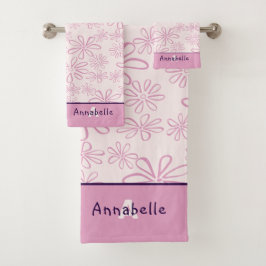  Naam & Roze & Blush Bloemen Doodle Patroon Bad Handdoek
