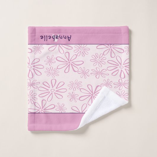  Naam & Roze & Blush Bloemen Doodle Patroon Bad Handdoek (Wasdoekje)