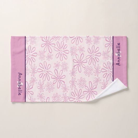  Naam & Roze & Blush Bloemen Doodle Patroon Bad Handdoek (Handdoek)