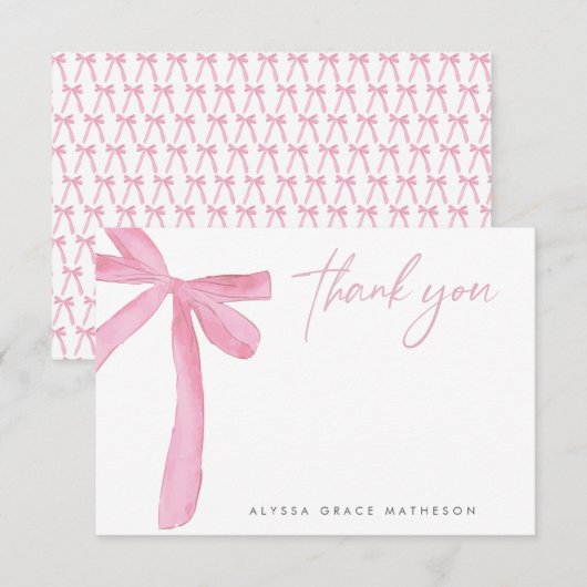 Naam Roze Bow bruiloft Vrijgezellenfeest Bedankkaart (Voorkant / Achterkant)