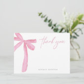 Naam Roze Bow bruiloft Vrijgezellenfeest Bedankkaart (Staand voorkant)